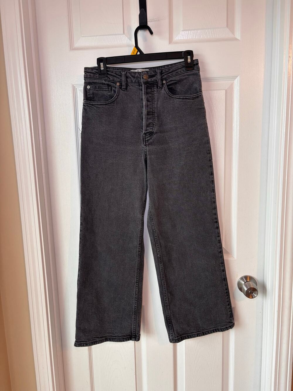 Free People Women’s W27 Black Washed Wide Leg High Rise Jeans Button Fly